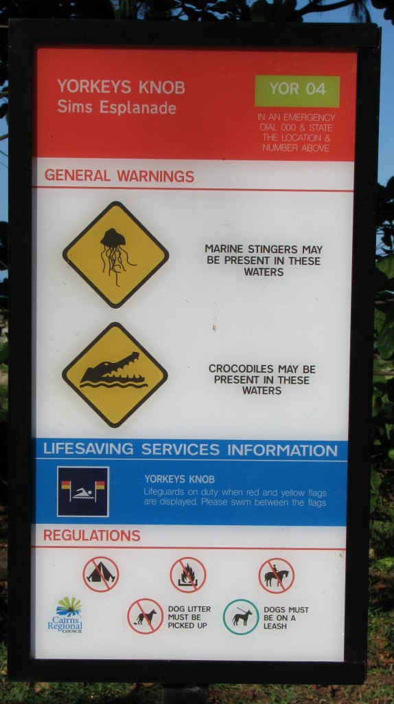 Marine stingers  warning notice at Yorkeys Knob.