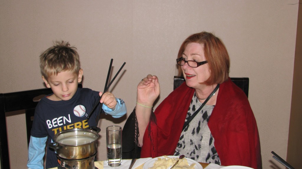Cooking noodles at the "Hot Pot" restaurant with grandma.