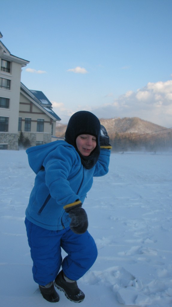 Mid snowball throw in Yabuli near the Russian border.