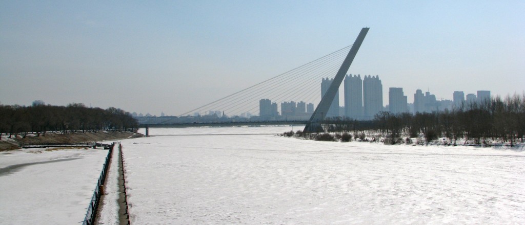 The frozen Songhua River in Harbin