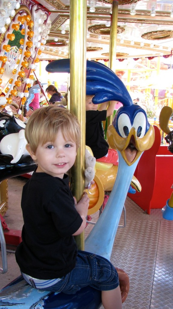 Riding the carousel.  Movie World on the Gold Coast