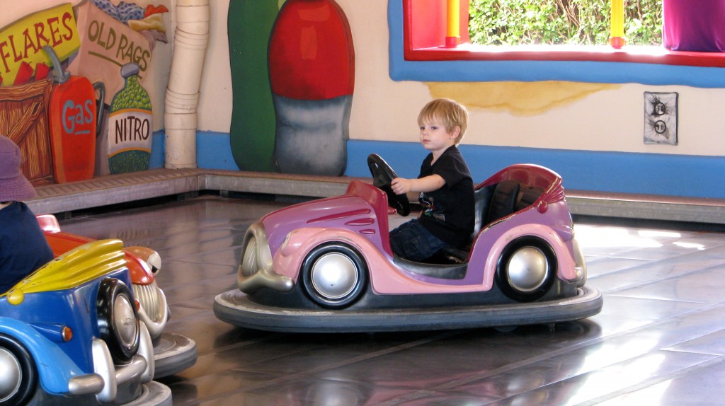 Dodgem cars especially for little kids.  Movie World on the Gold Coast