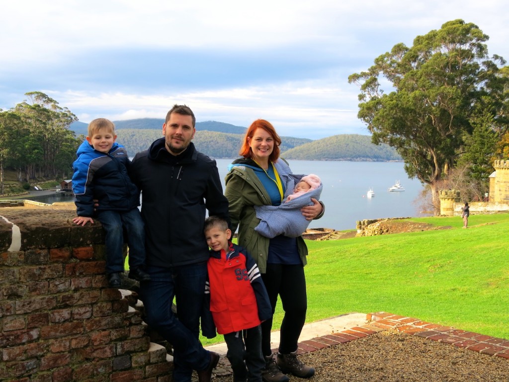 Our family at Port Arthur.  Little lady bub is aged 3 months.