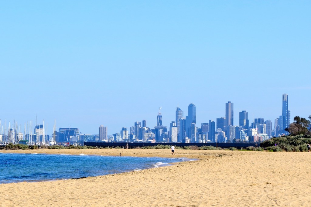 Viewing the Melbourne CBD from Brighton Beach