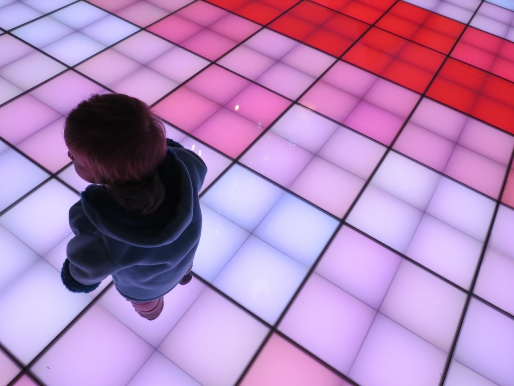Nothing says art like a giant disco dance floor for kids. Temporary exhibition Tromarama for Kids at the NGV
