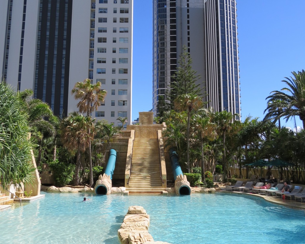 Facilities - two watersides flowing into a sandy lagoon pool