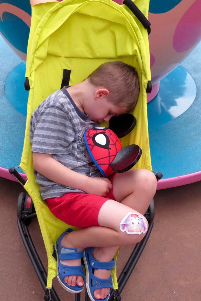 This precious little guy slept through his day at Disneyland